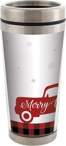 Elanze Designs Merry Christmas Red Truck Holiday كوب سفر من الفولاذ المقاوم للصدأ سعة 16 أونصة مع غطاء in Kuwait