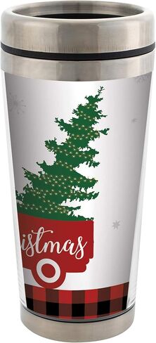 Elanze Designs Merry Christmas Red Truck Holiday كوب سفر من الفولاذ المقاوم للصدأ سعة 16 أونصة مع غطاء in Kuwait