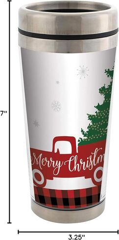 Elanze Designs Merry Christmas Red Truck Holiday كوب سفر من الفولاذ المقاوم للصدأ سعة 16 أونصة مع غطاء in Kuwait