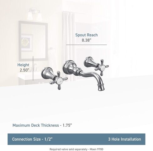 Moen Brushed Gold Weymouth 2-Handle Wall Mount High-Arc Bathroom Faucet (Valve Sold Separately), TS42112BG in Saudi Arabia