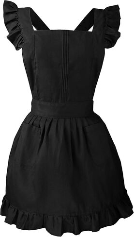 مريلة LilMents Retro مكشكشة قابلة للتعديل للمطبخ والطبخ والخبز والتنظيف (أبيض) in Saudi Arabia