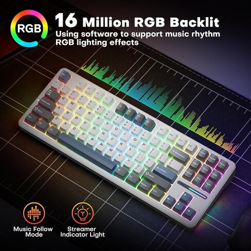لوحة مفاتيح AULA F87 Pro، بلوتوث ثلاثي الوضع / 2.4 جيجا هرتز / حشية USB-C، لوحة مفاتيح ميكانيكية مخصصة قابلة للتبديل السريع، مفتاح ريبر مشحم مسبقًا، أغطية مفاتيح PBT مطبوعة جانبية 75% TKL لوحة مفاتيح ألعاب بإضاءة خلفية RGB لاسلكية in Kuwait