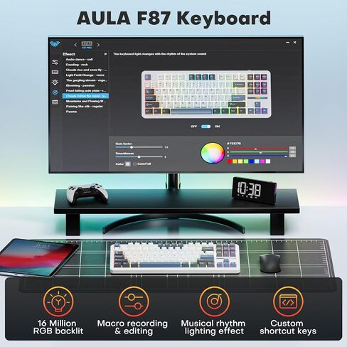 لوحة مفاتيح AULA F87 Pro، بلوتوث ثلاثي الوضع / 2.4 جيجا هرتز / حشية USB-C، لوحة مفاتيح ميكانيكية مخصصة قابلة للتبديل السريع، مفتاح ريبر مشحم مسبقًا، أغطية مفاتيح PBT مطبوعة جانبية 75% TKL لوحة مفاتيح ألعاب بإضاءة خلفية RGB لاسلكية in Kuwait