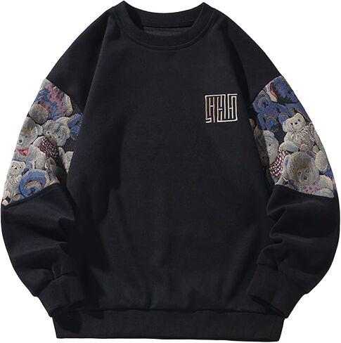 Streetwear Men's Bear Embroidered Pullover Long Sleeve Crewneck Sweatshirt for Boyfriend Gifts Loose Fit Shirt in Saudi Arabia