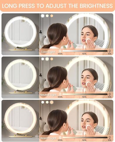 GAOMON 19 Inch Vanity Mirror with Lights, Round Large LED Vanity Mirror with Smart Touch 3 Colors Dimmable, Touch Lighting, 360° Rotation for Dressing Room & Bedroom Tabletop, Easy Assembly, Black in Saudi Arabia