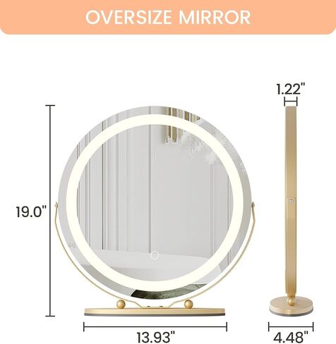 GAOMON 19 Inch Vanity Mirror with Lights, Round Large LED Vanity Mirror with Smart Touch 3 Colors Dimmable, Touch Lighting, 360° Rotation for Dressing Room & Bedroom Tabletop, Easy Assembly, Black in Saudi Arabia