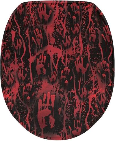 Halloween Toilet Seat Covers for Bathroom Horror Bloody Handprint Fade Resistant Dust Resistant Fits Most Round, Elongated and Oblong Lids Toilet Cover Lid Home Accessories Decoration in Kuwait