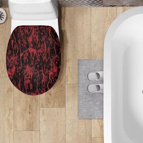 Halloween Toilet Seat Covers for Bathroom Horror Bloody Handprint Fade Resistant Dust Resistant Fits Most Round, Elongated and Oblong Lids Toilet Cover Lid Home Accessories Decoration in Kuwait