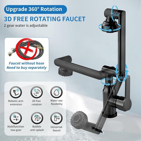 صنبور دوار 1080 درجة، صنبور الحمام فتحة واحدة، صنبور حمام أسود مع رذاذ دوار بزاوية كبيرة وظيفة مزدوجة، صنبور مرحاض، صنبور حوض الحمام، صنبور الغرور بمقبض واحد in Kuwait