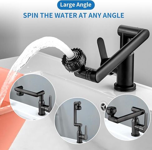 صنبور دوار 1080 درجة، صنبور الحمام فتحة واحدة، صنبور حمام أسود مع رذاذ دوار بزاوية كبيرة وظيفة مزدوجة، صنبور مرحاض، صنبور حوض الحمام، صنبور الغرور بمقبض واحد in Kuwait