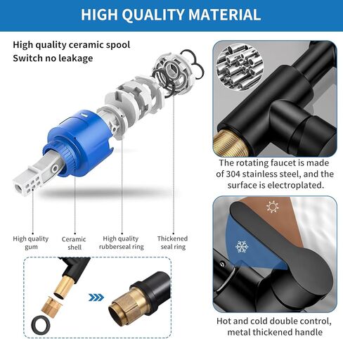 صنبور دوار 1080 درجة، صنبور الحمام فتحة واحدة، صنبور حمام أسود مع رذاذ دوار بزاوية كبيرة وظيفة مزدوجة، صنبور مرحاض، صنبور حوض الحمام، صنبور الغرور بمقبض واحد in Kuwait
