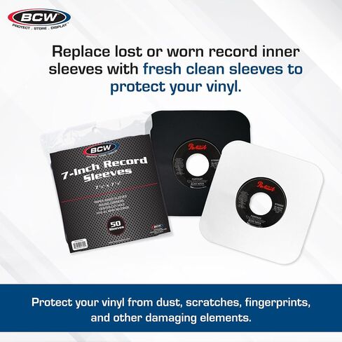 BCW 7 Inch Vinyl Record Paper Inner Sleeves - Round Corners - White | Pack of 50 | Protective LP Album Sleeves for Vinyl Storage and Preservation | Compatible with 45 RPM Albums in Saudi Arabia