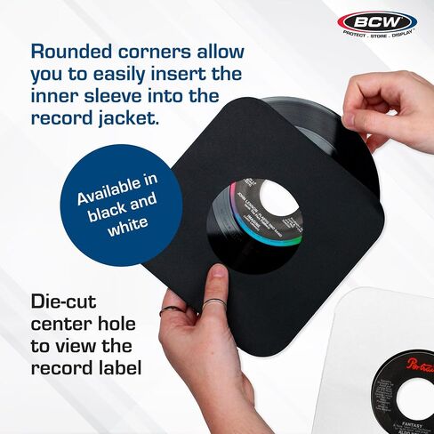 BCW 7 Inch Vinyl Record Paper Inner Sleeves - Round Corners - White | Pack of 50 | Protective LP Album Sleeves for Vinyl Storage and Preservation | Compatible with 45 RPM Albums in Saudi Arabia