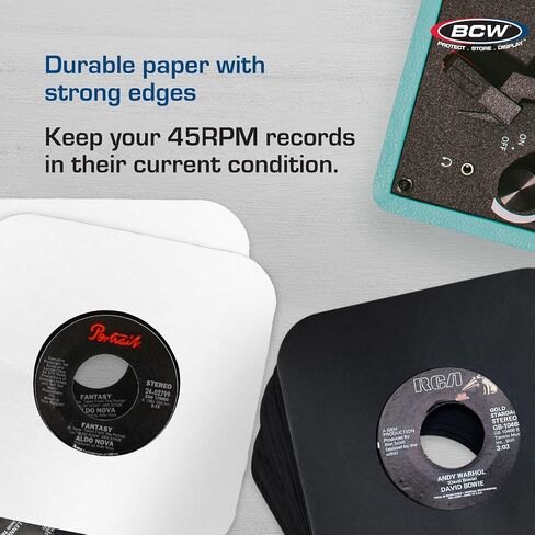 BCW 7 Inch Vinyl Record Paper Inner Sleeves - Round Corners - White | Pack of 50 | Protective LP Album Sleeves for Vinyl Storage and Preservation | Compatible with 45 RPM Albums in Saudi Arabia