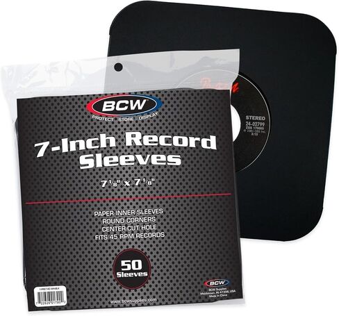 BCW 7 Inch Vinyl Record Paper Inner Sleeves - Round Corners - White | Pack of 50 | Protective LP Album Sleeves for Vinyl Storage and Preservation | Compatible with 45 RPM Albums in Saudi Arabia