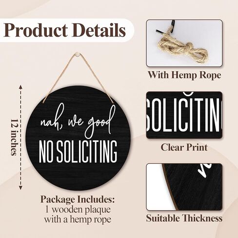 No Soliciting Sign, Don't Knock or Ring Doorbell Sign, Rustic Wall Art Decor for Home Decoration, 12x12 Inch Wood Sign for Door Hanger-C28 in Kuwait