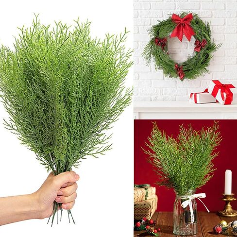WEISPARK Artificial Pine Leaves Branches, 30pcs Fake Greenery Pine Sprigs Faux Stems Picks for DIY Christmas Garland Wreath Embellishing and Home Garden Decoration in Kuwait