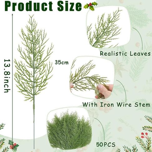 WEISPARK Artificial Pine Leaves Branches, 30pcs Fake Greenery Pine Sprigs Faux Stems Picks for DIY Christmas Garland Wreath Embellishing and Home Garden Decoration in Kuwait