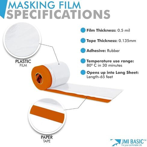 Plastic Sheeting Automotive Masking Tape – Multi Pack – No Residue Orange Painters Tape with Masking Plastic – Heat Resistant Car Paint Tape Masking Paper - 65 Feet (3, 35 Inch) in Saudi Arabia