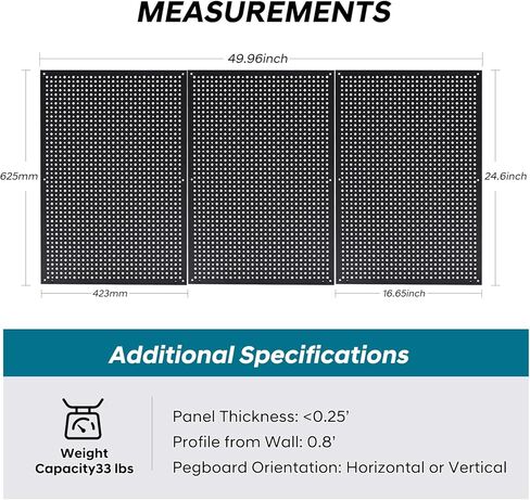 Daanxw Pegboard Rack Garage Storage,Steel Pegboard Heavy Duty- 3 Pack 16-Inch X 24-Inch Metal Peg Board Tool Organization Panels (Black) in Kuwait