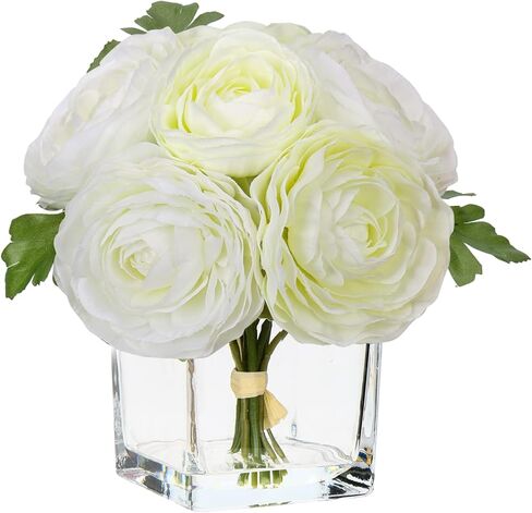 Briful Faux Flowers in Vase Artificial Camellia Flowers Silk Roses Potted with Faux Water Arrangements for Dinning Wedding Table Centerpieces Bathroom Kitchen Home Decoration, Cream in Saudi Arabia