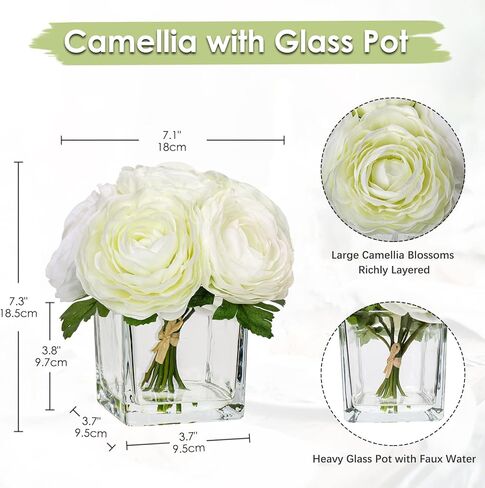Briful Faux Flowers in Vase Artificial Camellia Flowers Silk Roses Potted with Faux Water Arrangements for Dinning Wedding Table Centerpieces Bathroom Kitchen Home Decoration, Cream in Saudi Arabia