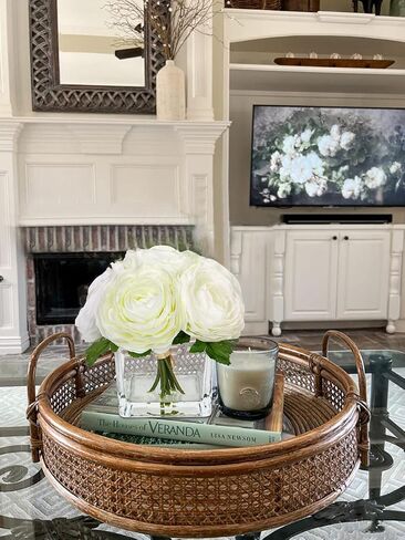 Briful Faux Flowers in Vase Artificial Camellia Flowers Silk Roses Potted with Faux Water Arrangements for Dinning Wedding Table Centerpieces Bathroom Kitchen Home Decoration, Cream in Saudi Arabia