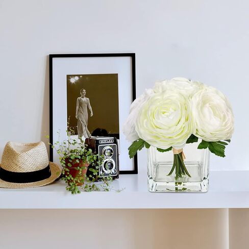 Briful Faux Flowers in Vase Artificial Camellia Flowers Silk Roses Potted with Faux Water Arrangements for Dinning Wedding Table Centerpieces Bathroom Kitchen Home Decoration, Cream in Saudi Arabia