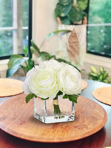 Briful Faux Flowers in Vase Artificial Camellia Flowers Silk Roses Potted with Faux Water Arrangements for Dinning Wedding Table Centerpieces Bathroom Kitchen Home Decoration, Cream in Saudi Arabia