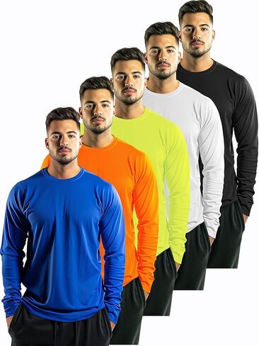 5 Pack Mens Long Sleeve Shirts Quick Dry Moisture Wicking Athletic Running Gym Workout T Shirts in Kuwait