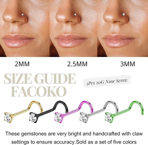 Nose Rings for Women, 5Pcs 18G Nose Screw Rings Studs, CZ Nose Piercing, Titanium Nose Studs for Nostril Nose Piercing Jewelry in Saudi Arabia