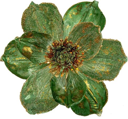 Briful 8’’ Large Heads Christmas Glitter Magnolia Flowers Christmas Tree Ornaments Set of 4 Artificial Flowers with Picks Stems for Xmas Tree Holiday Decorations,Green in Kuwait