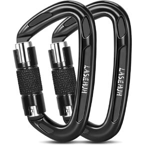 Lasehuh UIAA Certified 25KN Auto Locking Climbing Carabiner Clips, D Shaped, Twist Lock, and Heavy Duty Carabiners for Rock Climbing, Rappelling,3.93 Inch, Large Size.