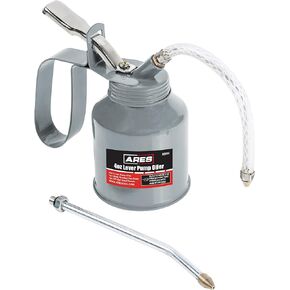 ARES 55009 – 10oz Red Lever Style Oiler Can - Includes Steel Braided Flex Hose & Offset Rigid Steel Nozzle – High Pressure Pump