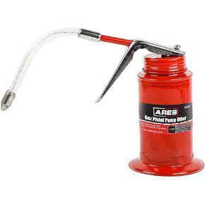 ARES 55009 – 10oz Red Lever Style Oiler Can - Includes Steel Braided Flex Hose & Offset Rigid Steel Nozzle – High Pressure Pump