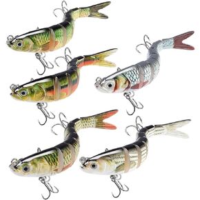 RYACO Fishing Lures for Bass Trout, Multi Jointed Segmented Fishing Bait for Freshwater and Saltwater, Lifelike Swimbait with Hooks Crankbaits Fishing Gifts for Men, Family Fishing Gear, 5PCS