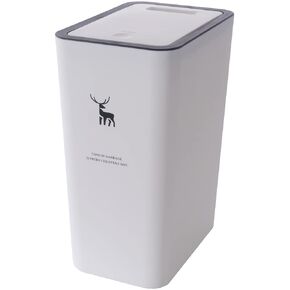 Sooyee 3 Pack Bathroom Trash Can with Lid 14L / 3.7 Gallon Slim Trash Can with Pop-Up Lid, Waste Basket for Bathroom,Powder Room,Bedroom,Kitchen,Craft Room,Office,White