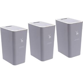 Sooyee 3 Pack Bathroom Trash Can with Lid 14L / 3.7 Gallon Slim Trash Can with Pop-Up Lid, Waste Basket for Bathroom,Powder Room,Bedroom,Kitchen,Craft Room,Office,White