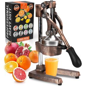 Zulay Kitchen Cast-Iron Orange Juice Squeezer - Heavy-Duty, Easy-to-Clean, Professional Citrus Juicer - Durable Stainless Steel Lemon Squeezer - Sturdy Manual Citrus Press & Orange Squeezer (Black)