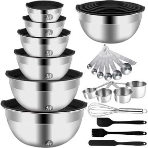 WEPSEN 5-Speed Electric Hand Mixer, 4 Large Mixing Bowls Set, Handheld Mixers with Whisks Beater, Stainless Steel Metal Nesting Bowl Measuring Cups Spoons Kitchen Cake Blender for Baking Supplies in Saudi Arabia