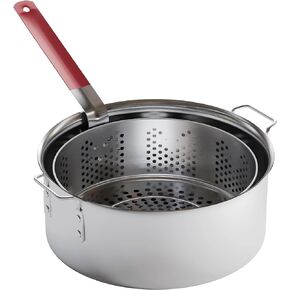 Gas One Aluminum Cooking Pot Deep Fryer with Basket – 10QT Aluminum Fry Pot with Easy Grip Handle – Durable Food Grade Outdoor Fryer with Perforated Strainer Basket – Ideal for Seafood, Chicken