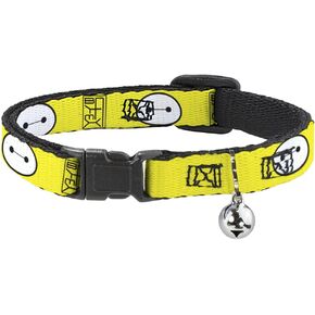 Buckle-Down Breakaway Cat Collar - BAYMAX Hanko/Face Yellow/Black/White - 1/2" Wide - Fits 6-9" Neck - Small