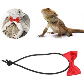 Bearded Dragons Bowtie Set, Exquisite Lizard Bow Leash Set Safe Lovely for Hamsters for Outdoor for Lizards(Red Bow tie)