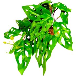 Reptile Artificial Plants with Base, Terrarium Decor Amphibian Habitat Plant, Bearded Dragon Tank Accessories fit Gecko Lizard Chameleon Snake Frog - Monstera Adansonni