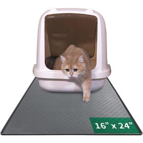 PETORITY Cat Litter Mat, Silicone Litter Box Mat for Dog and Cat, Durable Litter Trapping Rug, Scatter Control, Waterproof Feeding Mat for Prevent Food and Water Overflow (Grey, 16''x24'')