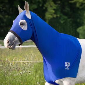 Harrison Howard Horse Stretch Hood without Ears Snug Fitting Hood with Zip Closure Covers Face, Shoulders, Mane, Chest and Withers Perfect for Show/Event Preparation - Black