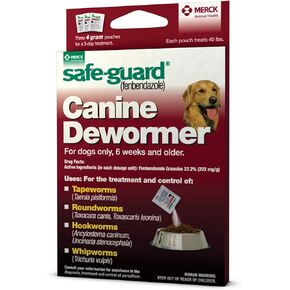 Safe-Guard (fenbendazole) Canine Dewormer for Dogs, 4gm pouch (ea. pouch treats 40lbs.)