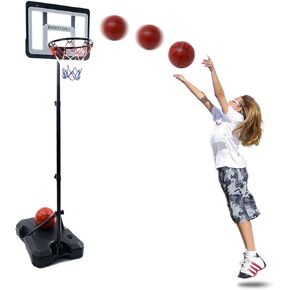 HONYGENAL Kids Basketball Hoop for Indoor Outdoor Play for 3 4 5 6 7 8 Year Old Stand Adjustable Height 2.9 ft-6.2 ft, Basketball Hoops Goal Ball Games Toys for Boy Girls Age 3-4 5-6 7-8