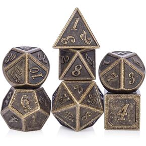 DNDND Metal Dice Set D&D, 7 die Metal Polyhedral Dice Set with Gift Metal Box and Gold Number for DND Dungeons and Dragons Role Playing Games (Black and Gold)