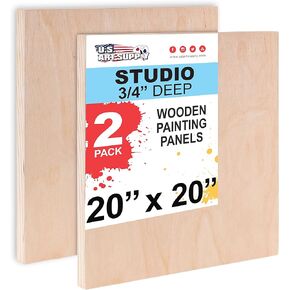 U.S. Art Supply 20" x 20" Birch Wood Paint Pouring Panel Boards, Studio 3/4" Deep Cradle (Pack of 2) - Artist Wooden Wall Canvases - Painting Mixed-Media Craft, Acrylic, Oil, Watercolor, Encaustic